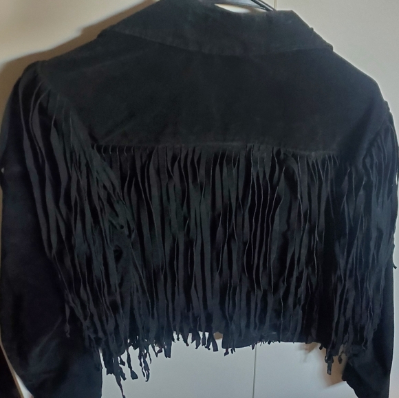 VINTAGE Forever 21 Real Suede 70's Style Biker Fringe Crop Jacket - Picture 2 of 5